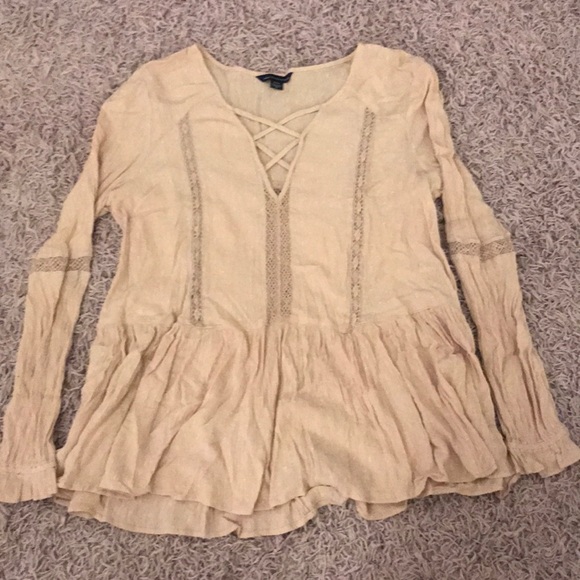 Nude Long Sleeve Flowy Blouse - Picture 1 of 3